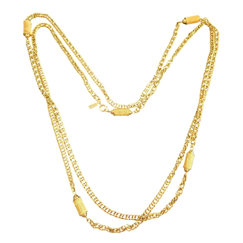 Vintage Monet Gold-Plated Bar Link Chain Necklace 1950's 56"